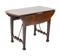 Spanish Baroque Walnut Drop Leaf Table with Wrought Iron Stretchers