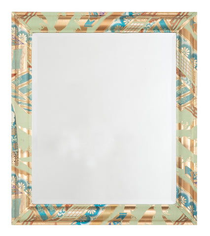 Modern Mirror with Beveled Glass and Japanese Fabric Frame