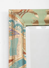 Modern Mirror with Beveled Glass and Japanese Fabric Frame