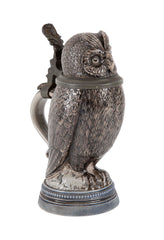 Glazed Ceramic Owl Form Tankard with Pewter Mounts