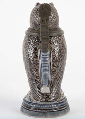 Glazed Ceramic Owl Form Tankard with Pewter Mounts