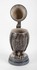 Glazed Ceramic Owl Form Tankard with Pewter Mounts