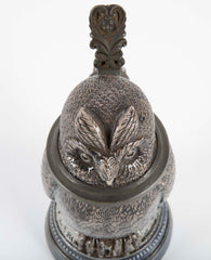 Glazed Ceramic Owl Form Tankard with Pewter Mounts