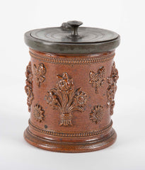 18th Century German Salt Glaze Tobacco Jar with Pewter Mounts