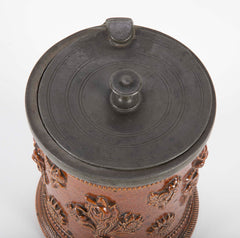 18th Century German Salt Glaze Tobacco Jar with Pewter Mounts