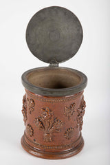 18th Century German Salt Glaze Tobacco Jar with Pewter Mounts