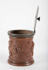 18th Century German Salt Glaze Tobacco Jar with Pewter Mounts