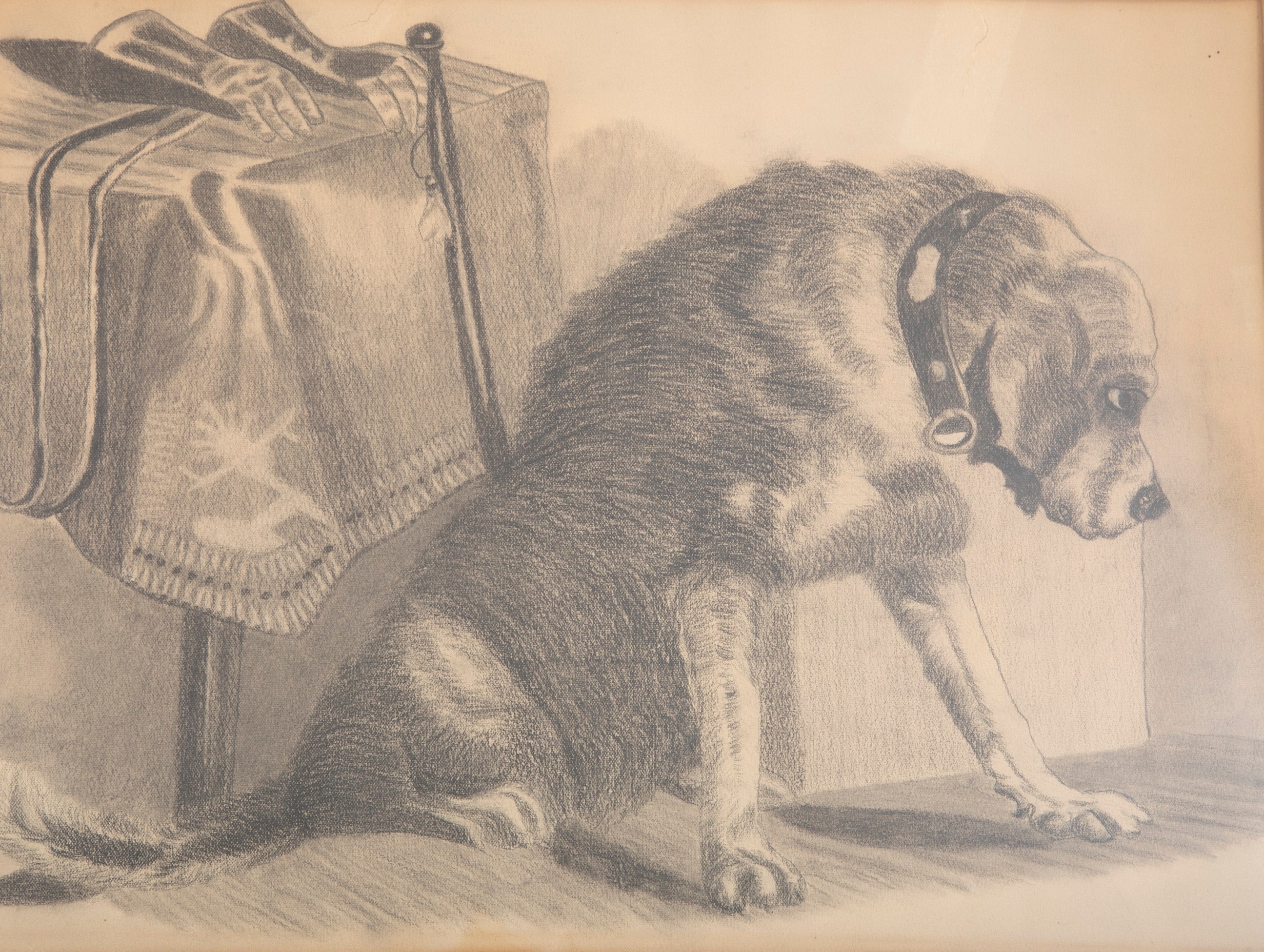 Large Charcoal Study of Dog by Table