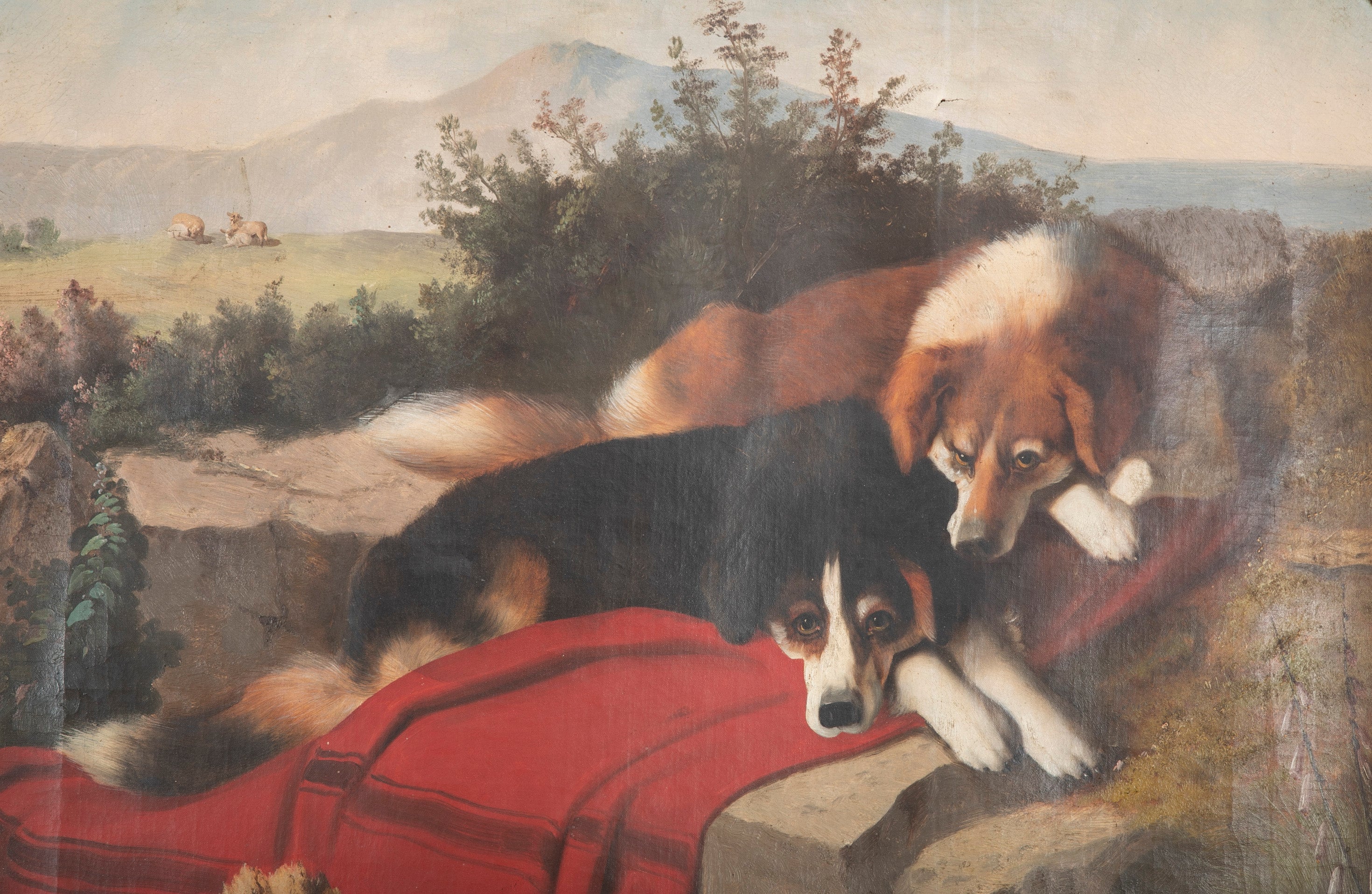19th Century Scottish Oil on Canvas of Two Herding Dogs Keeping Watch