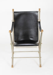 Maison Jansen Brushed Steel, Bronze & Black Leather Campaign Chair