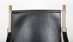 Maison Jansen Brushed Steel, Bronze & Black Leather Campaign Chair