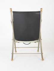 Maison Jansen Brushed Steel, Bronze & Black Leather Campaign Chair