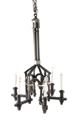 Neo-Gothic Style Forged & Blackened Wrought Iron Six Light Chandelier