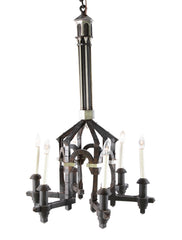 Neo-Gothic Style Forged & Blackened Wrought Iron Six Light Chandelier
