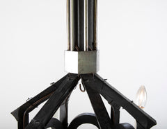 Neo-Gothic Style Forged & Blackened Wrought Iron Six Light Chandelier