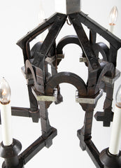Neo-Gothic Style Forged & Blackened Wrought Iron Six Light Chandelier