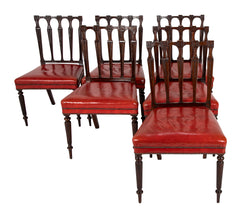 Set of 12 English Mahogany Dining Chairs with Red Leather Seats