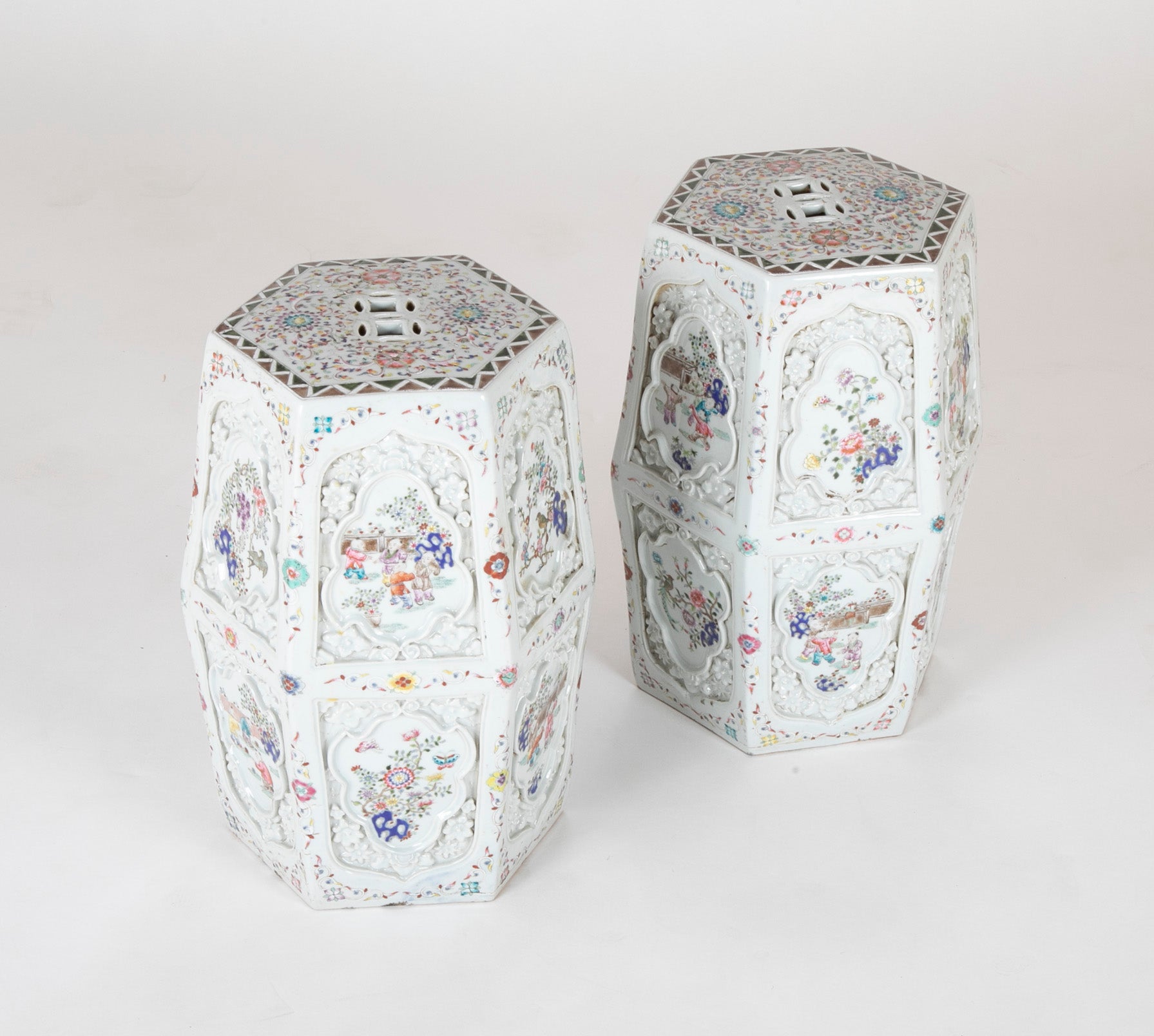 A Pair of Chinese 19th Century Famille Rose on White Garden Seats