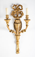 Pair of Louis XVI Giltwood Sconces with Bow Knot & Quiver Motif