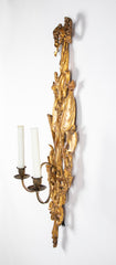 Pair of Italian Giltwood Wall Sconces in Neoclassical Trophy Form