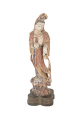 19th Century Chinese Carved and Painted Wood Figure of Guanyin