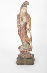 19th Century Chinese Carved and Painted Wood Figure of Guanyin