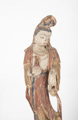 19th Century Chinese Carved and Painted Wood Figure of Guanyin