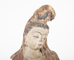 19th Century Chinese Carved and Painted Wood Figure of Guanyin