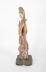 19th Century Chinese Carved and Painted Wood Figure of Guanyin