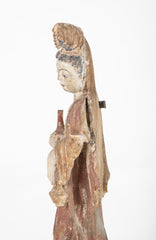 19th Century Chinese Carved and Painted Wood Figure of Guanyin