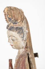 19th Century Chinese Carved and Painted Wood Figure of Guanyin