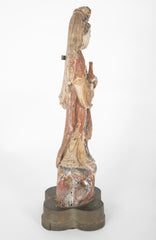 19th Century Chinese Carved and Painted Wood Figure of Guanyin