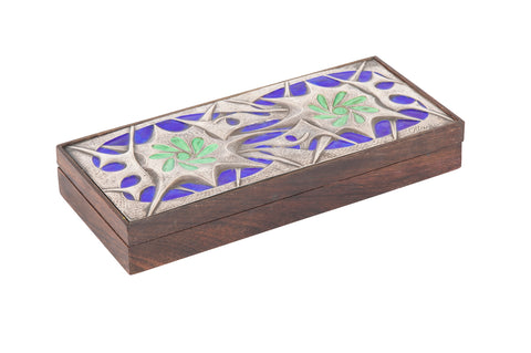 A Wood and Enameled Sterling Silver Box by OTTAVIANI