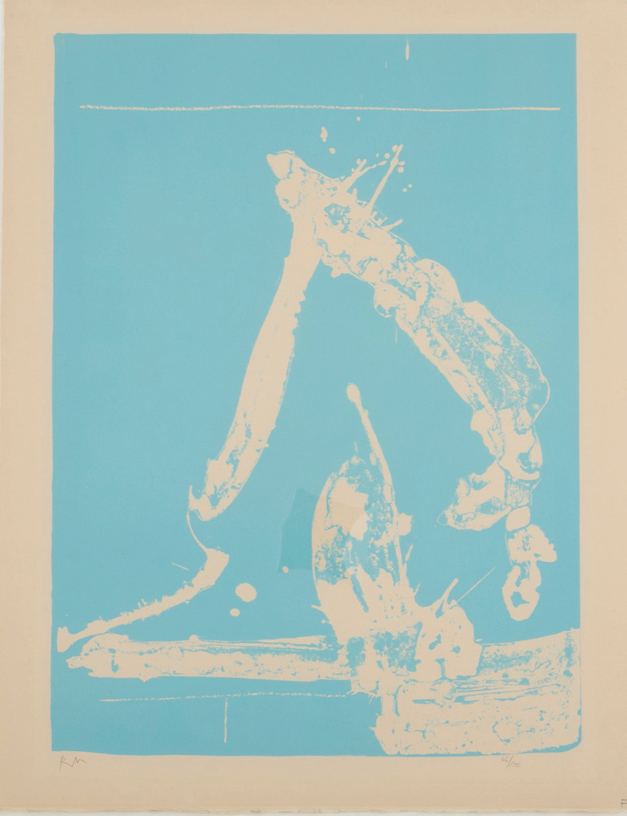 Robert Motherwell Lithograph in Blue on Buff Arches Cover Paper