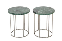 Pair of Late 20th Century Green Marble Top Brushed Aluminum Side Tables