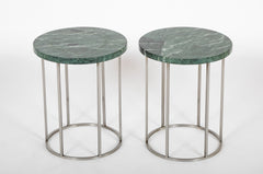 Pair of Late 20th Century Green Marble Top Brushed Aluminum Side Tables