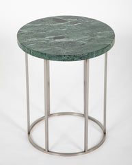 Pair of Late 20th Century Green Marble Top Brushed Aluminum Side Tables