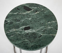 Pair of Late 20th Century Green Marble Top Brushed Aluminum Side Tables