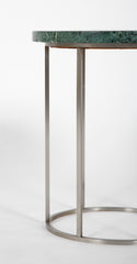 Pair of Late 20th Century Green Marble Top Brushed Aluminum Side Tables