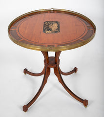 English Neoclassical Oval Mahogany Table with Inlaid Chinese Decorative Scene