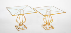 Pair of Mid-Century Gilt Iron Glass Top Tables