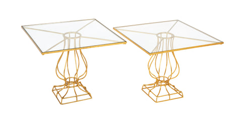 Pair of Mid-Century Gilt Iron Glass Top Tables
