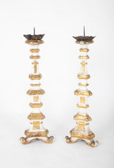 Pair of Carved Altar Sticks in White/Gilt Finish