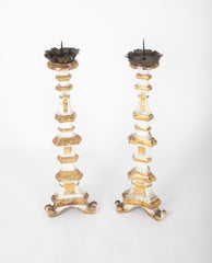 Pair of Carved Altar Sticks in White/Gilt Finish