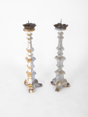 Pair of Carved Altar Sticks in White/Gilt Finish