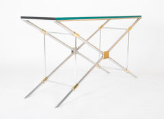 A John Vesey Console Table of Aluminium, Glass and Brass
