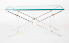 A John Vesey Console Table of Aluminium, Glass and Brass