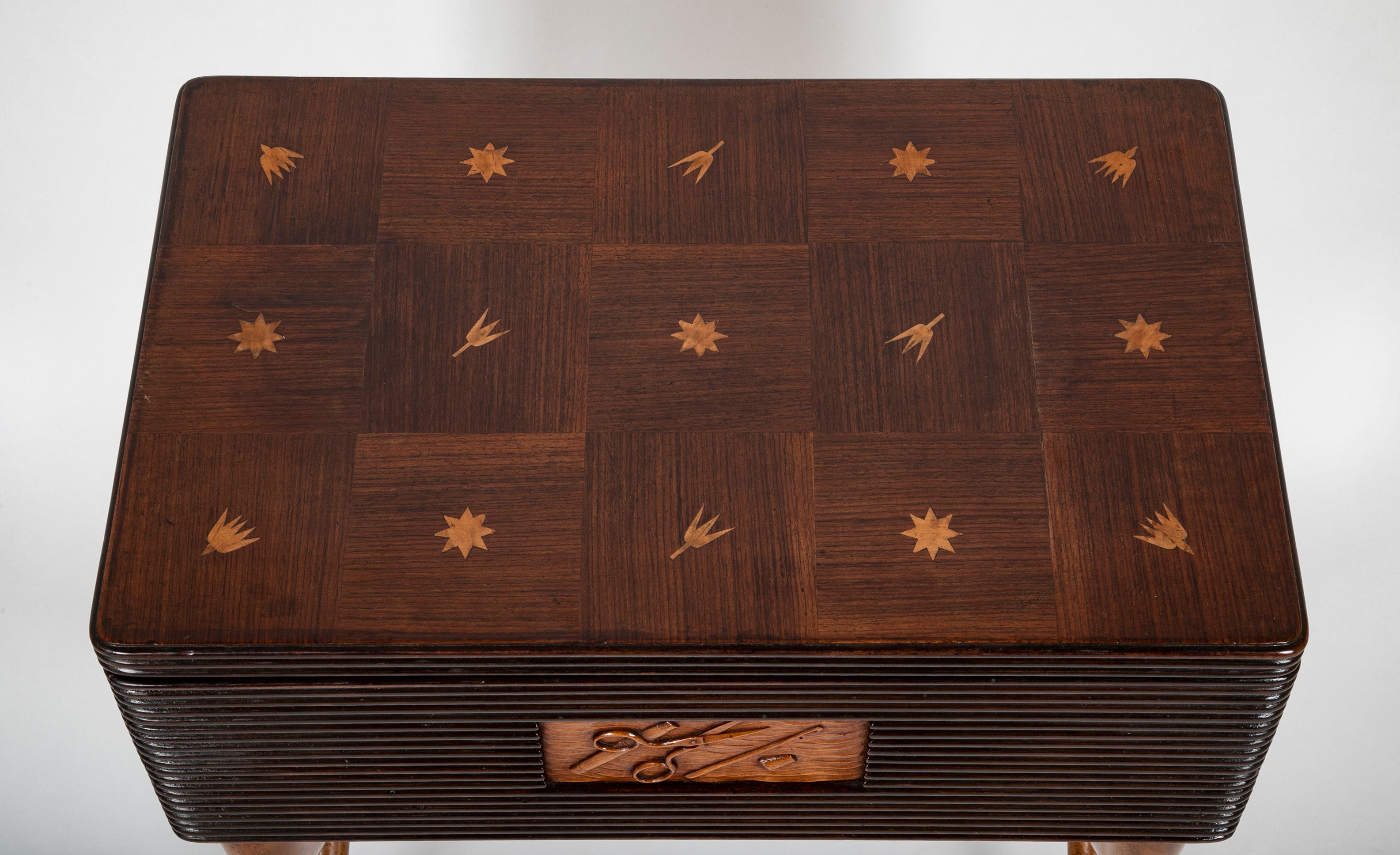 Beechwood Sewing Chest with Inlaid Top Attributed to Luigi Scremin