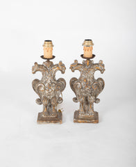 Pair of Late 18th Century Italian Carved Wood Double Eagle Lamps