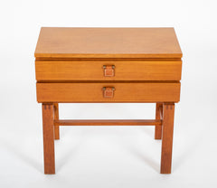 Mid-Century Mahogany Two Drawer Side Table with Leather Pulls